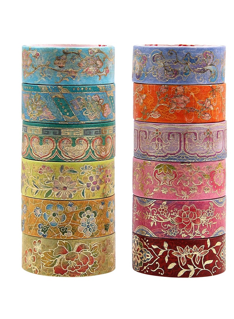 Excefore Vintage Paper Tape 12 Rolls Floral Decorative Tape Adhesive Tape 15mm Broad Tape for Kids Beautiful Sticky Tape for Girls Adhesive Tape for Journaling Supplies Scrapbooking Junk Journal Supplies - Image 1