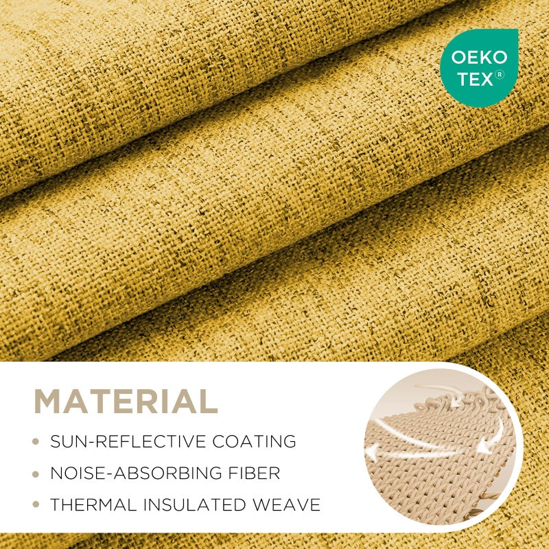 Joydeco Blackout Curtains for Bedroom - 100% Light Blocking 2 Panels Set Yellow Drapes 66"" W x 90"" L  Thermal Insulated Room Darkening Curtains  Linen Textured for Living Room  Rod Pocket & Back Tabs - Image 2