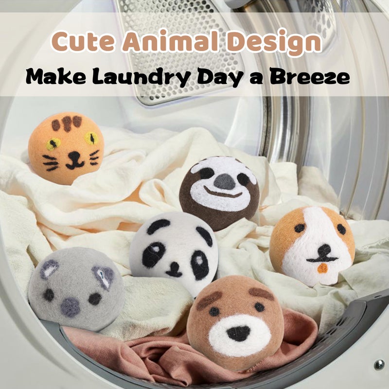 ALLINCOZY Wool Dryer Balls Laundry Reusable, Natural Eco-Friendly Fabric Softener Reduce Clothing Wrinkles, New Zealand Wool Laundry Balls for Dryer (Pack of 6, Animal) - Image 2