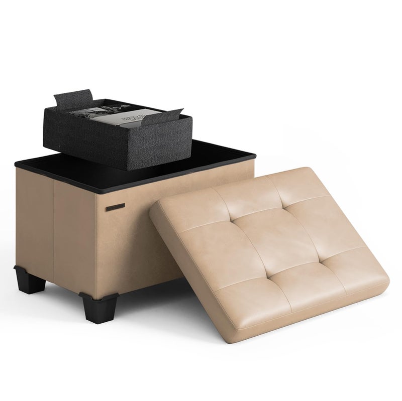Storage Ottoman Cube with Small Bin 16in Square Ottoman with Storage for Living Room and Bedroom Small Ottomans Foot Rest Faux Leather Foot Stools Ottomans Max 330lbs Taupe
