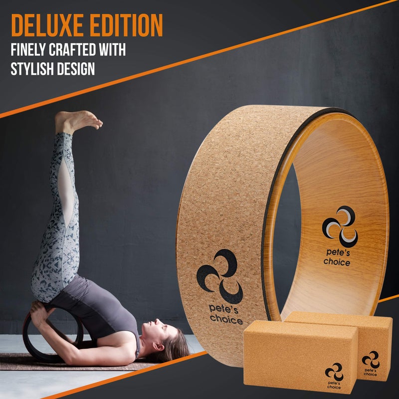 pete's choice Cork Yoga Wheel, Cork Yoga Blocks - Extra Firm High Density Yoga Bricks I Natural & Eco-Friendly. Bonus eBook & Free Yoga Strap - Image 2