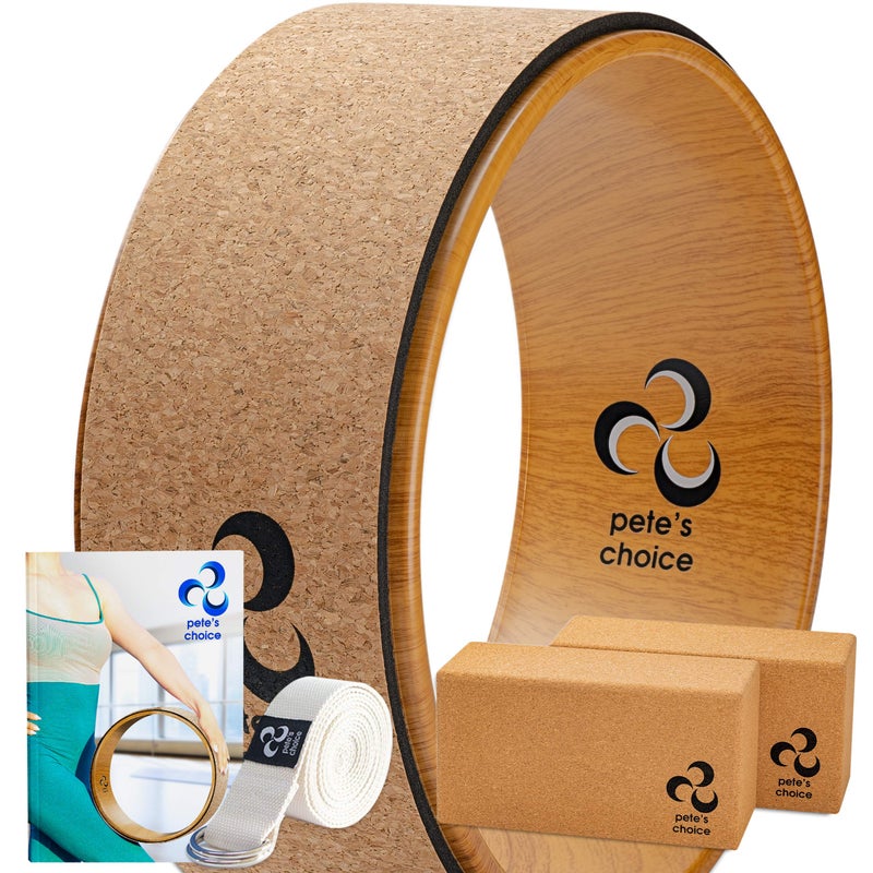 pete's choice Cork Yoga Wheel, Cork Yoga Blocks - Extra Firm High Density Yoga Bricks I Natural & Eco-Friendly. Bonus eBook & Free Yoga Strap - Image 1
