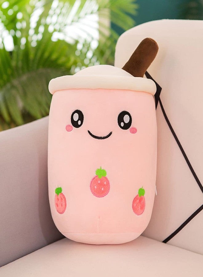 FIONOUT Bubble Tea Plush Pillow Mini Kawaii Cute Boba Strawberry Plush 13.7 inch Stuffed Boba Cup Shape Doll Super Soft Hugging Pillow Plush Gift for Adults(Pink) - Image 4