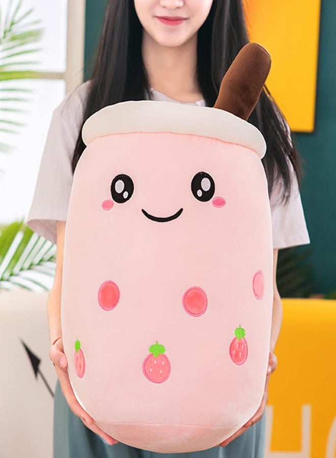 FIONOUT Bubble Tea Plush Pillow Mini Kawaii Cute Boba Strawberry Plush 13.7 inch Stuffed Boba Cup Shape Doll Super Soft Hugging Pillow Plush Gift for Adults(Pink) - Image 5