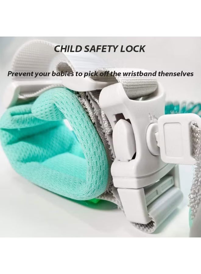 Toddler Safety Harness Walking Leash with Anti Lost Wrist Link & Key Lock, Adjustable Child Safety Wristband, 2M 360° Rotating Stretchable Rope, Kids Anti-Lost Leash for Baby Boys & Girls, Travel, Shopping & Outdoor Walking-GREEN - Image 2