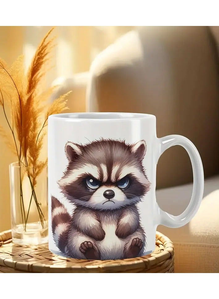 RYN® 11OZ Ceramic Coffee Mug with Handle, Large Raccoon Print - Novelty Gift Cup for Hot/Cold Beverages, Ideal for Halloween, Christmas, Weddings, Birthdays, Valentine's Day - Image 1