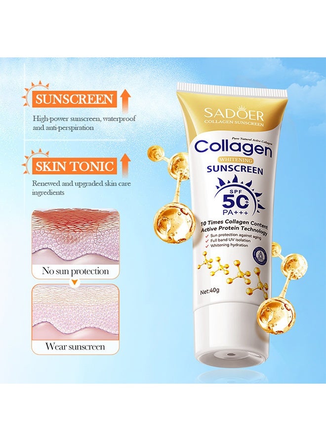 سادور واقي شمس لتفتيح البشرة بالكولاجين SPF 50 PA محتوى الكولاجين 10 أضعاف تقنية البروتين النشط حماية من الشمس ضد الشيخوخة 40 جرام - Image 4
