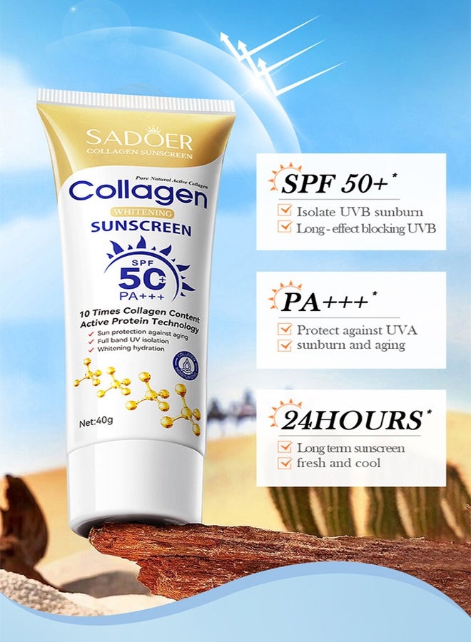 سادور واقي شمس لتفتيح البشرة بالكولاجين SPF 50 PA محتوى الكولاجين 10 أضعاف تقنية البروتين النشط حماية من الشمس ضد الشيخوخة 40 جرام - Image 5