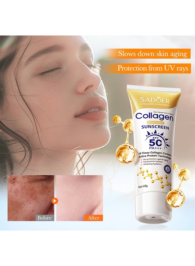 سادور واقي شمس لتفتيح البشرة بالكولاجين SPF 50 PA محتوى الكولاجين 10 أضعاف تقنية البروتين النشط حماية من الشمس ضد الشيخوخة 40 جرام - Image 2