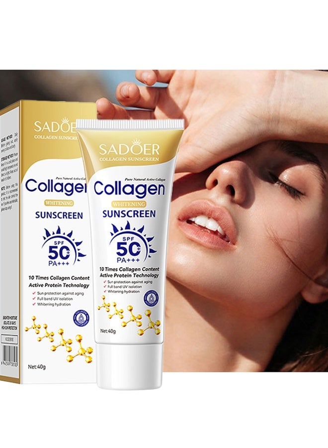 سادور واقي شمس لتفتيح البشرة بالكولاجين SPF 50 PA محتوى الكولاجين 10 أضعاف تقنية البروتين النشط حماية من الشمس ضد الشيخوخة 40 جرام - Image 1