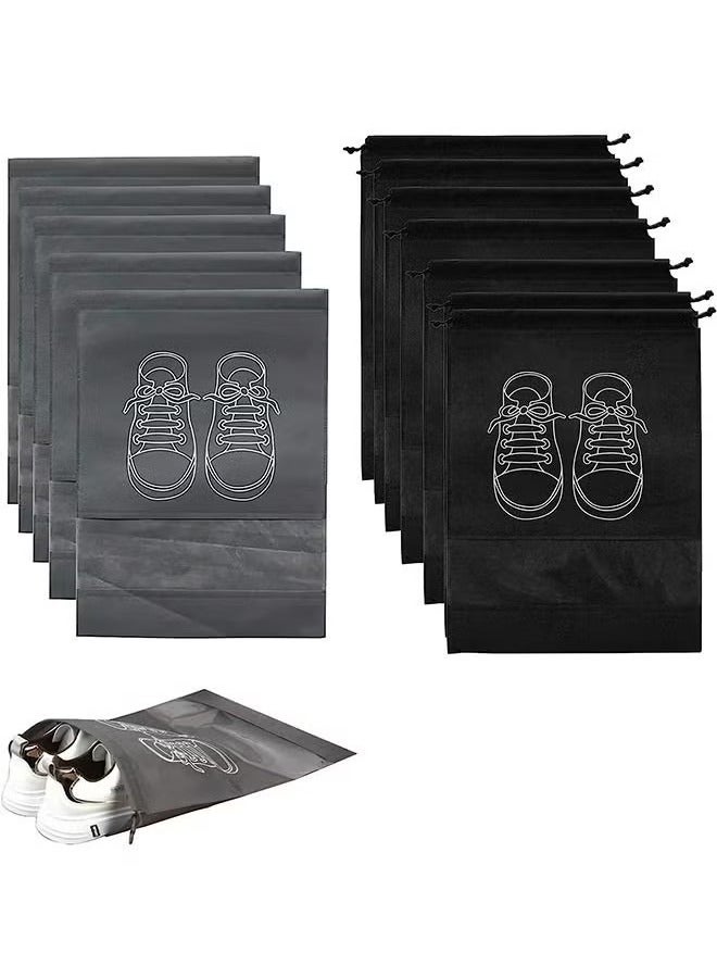 Large Travel Storage Shoe Bag 12pcs Portable Shoe Bag Dust proof Shoe Organizer Bags for Men and Women Shoes Black Grey  - Image 1