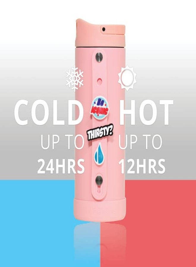 إليمنتال زجاجة مياه للأطفال من إليمينتال أيكونيك، مزودة بغطاء مزود بماصة وحزام مزين، مانعة للتسرب عند الإغلاق، زجاجة مياه قابلة لإعادة الاستخدام مصنوعة من الفولاذ المقاوم للصدأ معزولة ثلاثيًا - 14 أونصة، لون وردي - Image 5