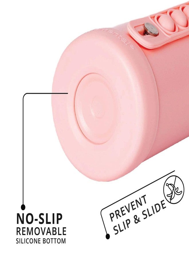 إليمنتال زجاجة مياه للأطفال من إليمينتال أيكونيك، مزودة بغطاء مزود بماصة وحزام مزين، مانعة للتسرب عند الإغلاق، زجاجة مياه قابلة لإعادة الاستخدام مصنوعة من الفولاذ المقاوم للصدأ معزولة ثلاثيًا - 14 أونصة، لون وردي - Image 4