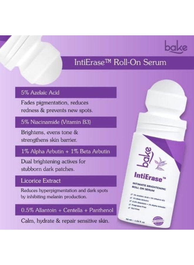 BAKE IntiErase™ Intimate Brightening Roll-On Serum With 5% Azelaic Acid, 5% Niacinamide, Alpha Arbutin | For Dark Underarms, Inner Thighs, Knees & Bikini Area | Intimate Areas for Women & Men - 50ml - Image 4