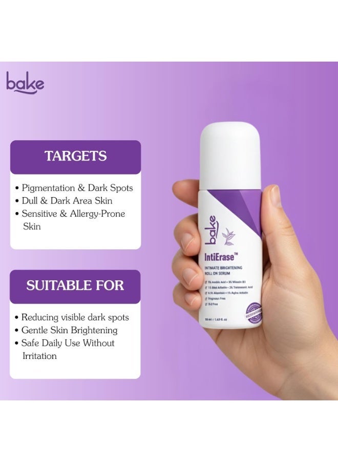 BAKE IntiErase™ Intimate Brightening Roll-On Serum With 5% Azelaic Acid, 5% Niacinamide, Alpha Arbutin | For Dark Underarms, Inner Thighs, Knees & Bikini Area | Intimate Areas for Women & Men - 50ml - Image 2