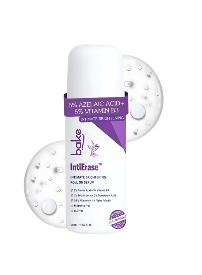 BAKE IntiErase™ Intimate Brightening Roll-On Serum With 5% Azelaic Acid, 5% Niacinamide, Alpha Arbutin | For Dark Underarms, Inner Thighs, Knees & Bikini Area | Intimate Areas for Women & Men - 50ml - Image 1
