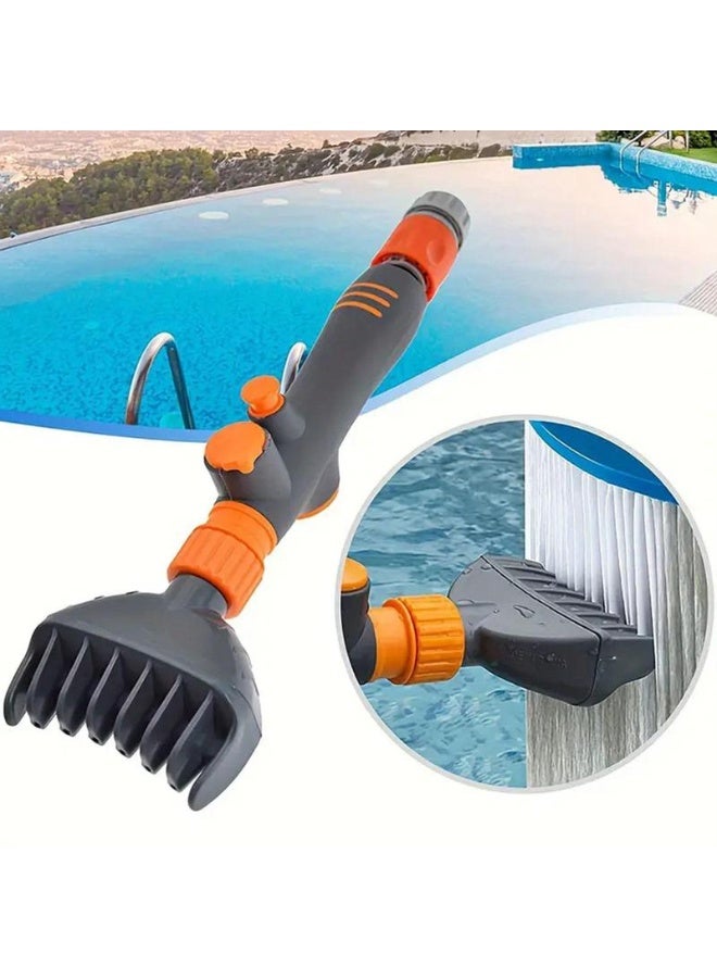 Portable Pool  Filter Cartridge Cleaning Brush, 1 Count Handheld Rectangular Swimming Pool Flushing Brush with Hose Connector, Handheld Pool Cleaner, Household Cleaning Tool for Paper Filter Cartrid - Image 1