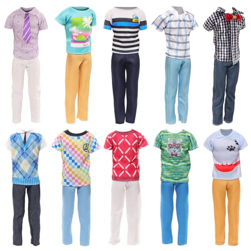 BARWA Lot 3 Sets Fashion Outfit Clothes 3 Tops with 3 Trousers for 12 inch Boy Friend Doll - Image 1