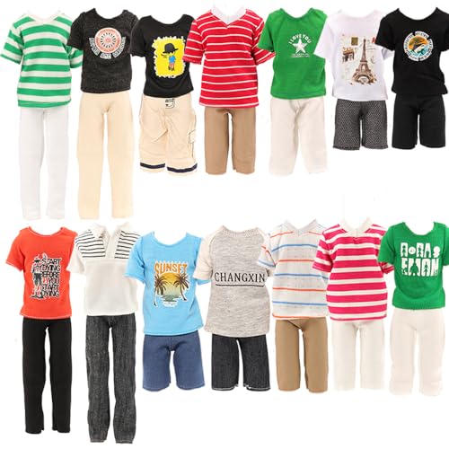 BARWA Lot 3 Sets Fashion Outfit Clothes 3 Tops with 3 Trousers for 12 inch Boy Friend Doll - Image 4