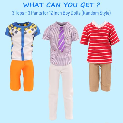 BARWA Lot 3 Sets Fashion Outfit Clothes 3 Tops with 3 Trousers for 12 inch Boy Friend Doll - Image 3