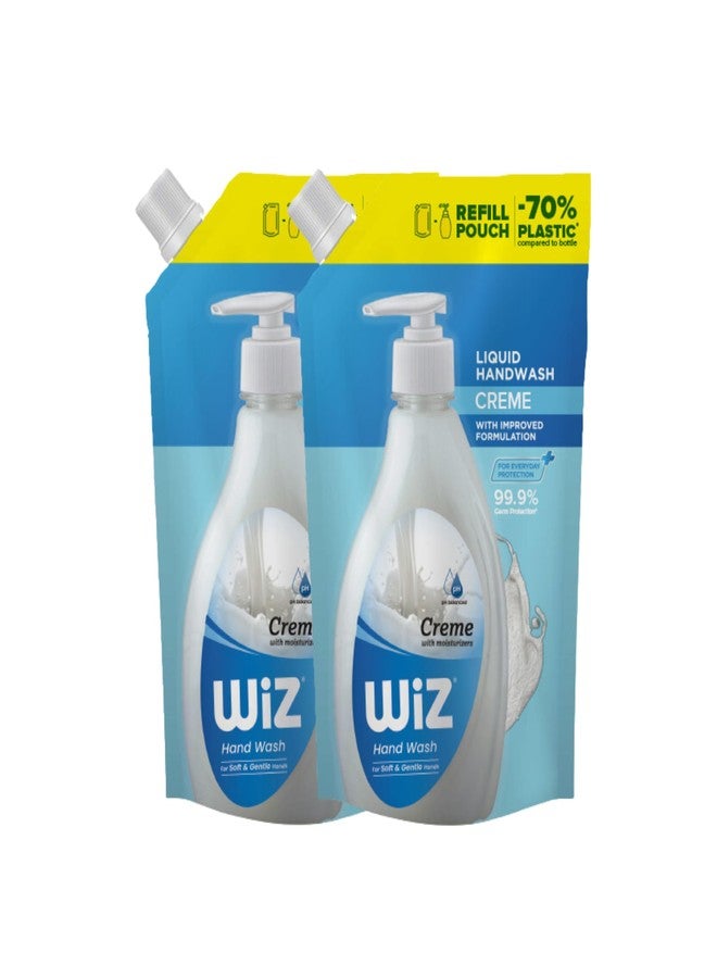 Wiz Creme Hand Wash Refill Pouch - 1L (Pack of 2) | Moisturizing Formula for Soft & Smooth Hands | Germ Protection | pH Balanced | 70% Less Plastic | Gentle Everyday Hand Care - Image 1