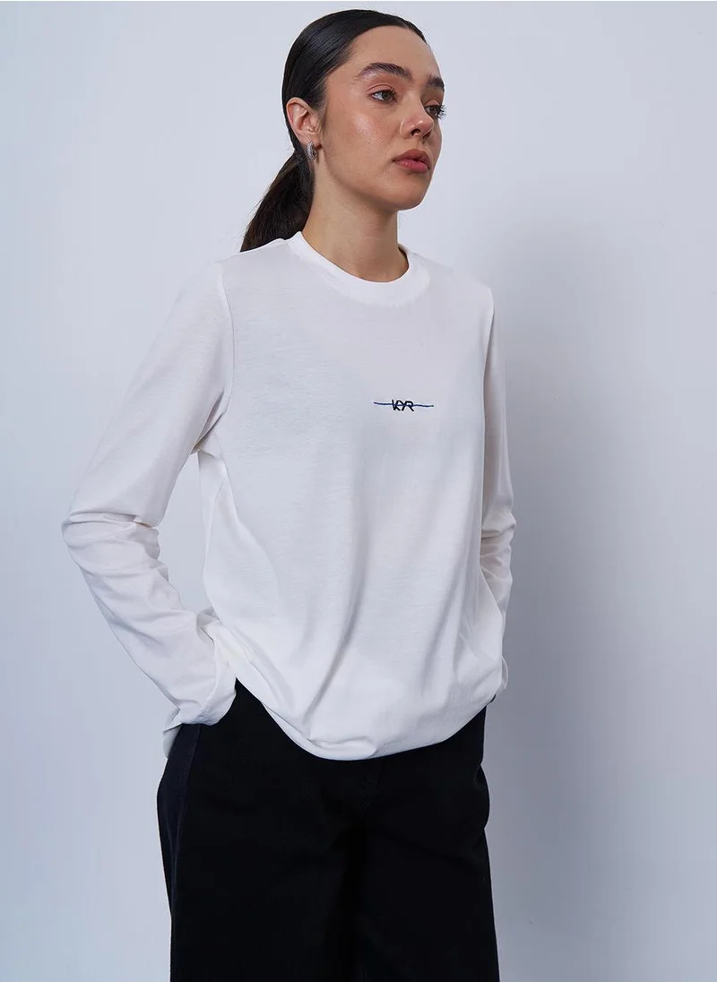 Kayra Logo Embroidered Knit Sweatshirt Optical White