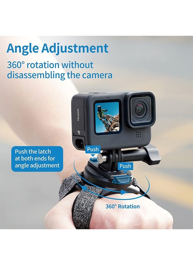 TELESIN - TELESIN Upgraded Wrist Strap, 360 Rotation Arm Plam Ankle Mount Band Holder Cycling Mount for GoPro Max Hero 11 10 9 8 7 6 5 Insta360 One R X2 Go2 DJI Osmo Action 2 Camera Accessories - Image 1
