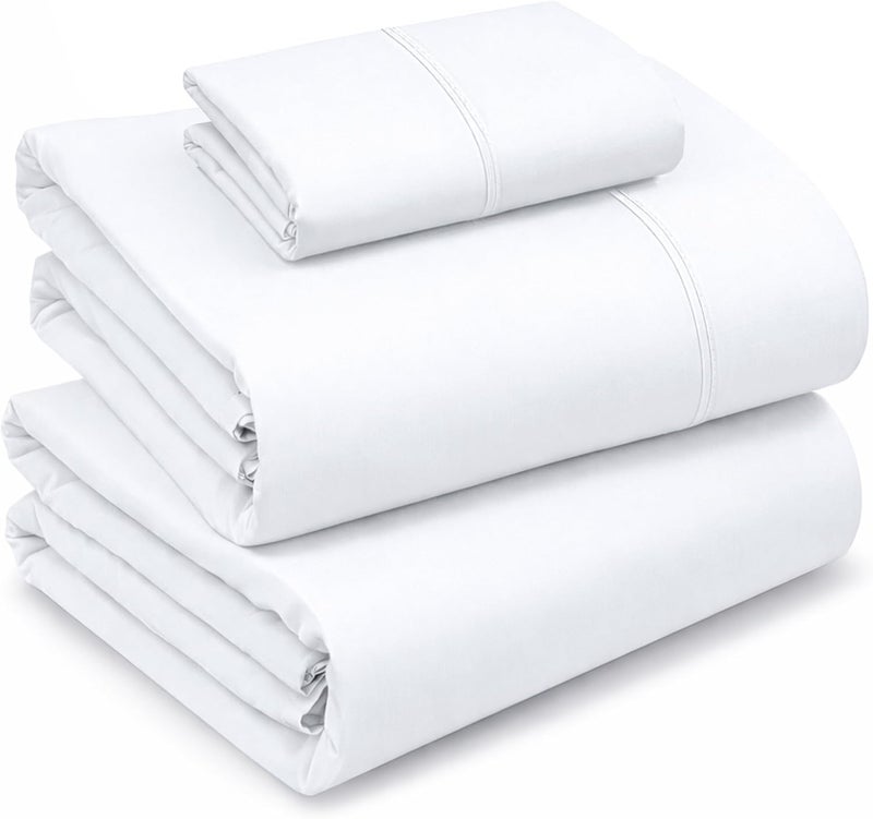 RUVANTI 100% Cotton Sheets for Twin Size Bed - Crispy Cooling Percale Sheets - Breathable & Durable Twin Sheet Set - 16 Inches Deep Pocket Twin Size Sheets - Brilliant White - 3 Pieces - Image 1