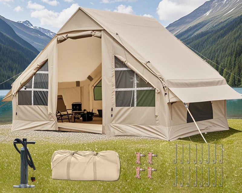 DanCoom Inflatable Camping Tent with Pump, 4-6 Person Glamping Tents Sun Shelter, Easy Setup Waterproof Outdoor Oxford Tents, Self-Supporting Structure Inflatable House Tent - Image 1
