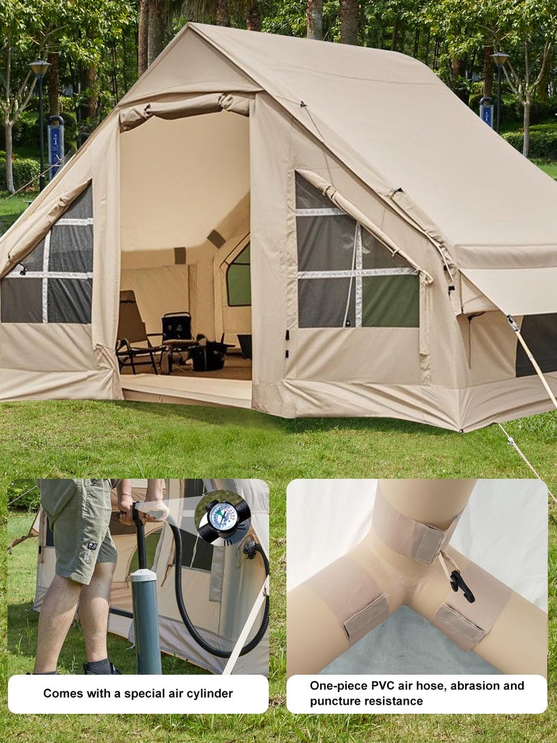 DanCoom Inflatable Camping Tent with Pump, 4-6 Person Glamping Tents Sun Shelter, Easy Setup Waterproof Outdoor Oxford Tents, Self-Supporting Structure Inflatable House Tent - Image 2