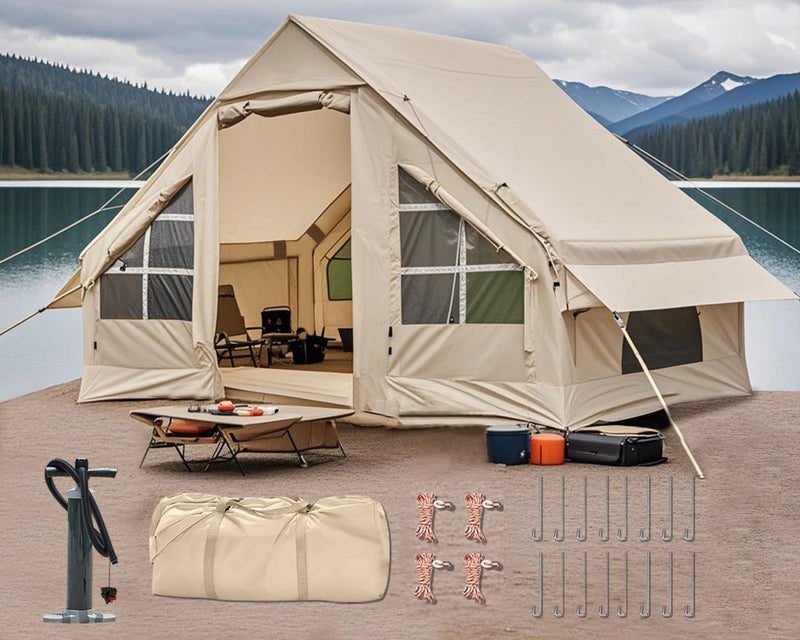 DanCoom Inflatable Camping Tent with Pump, 4-6 Person Glamping Tents Sun Shelter, Easy Setup Waterproof Outdoor Oxford Tents, Self-Supporting Structure Inflatable House Tent - Image 5