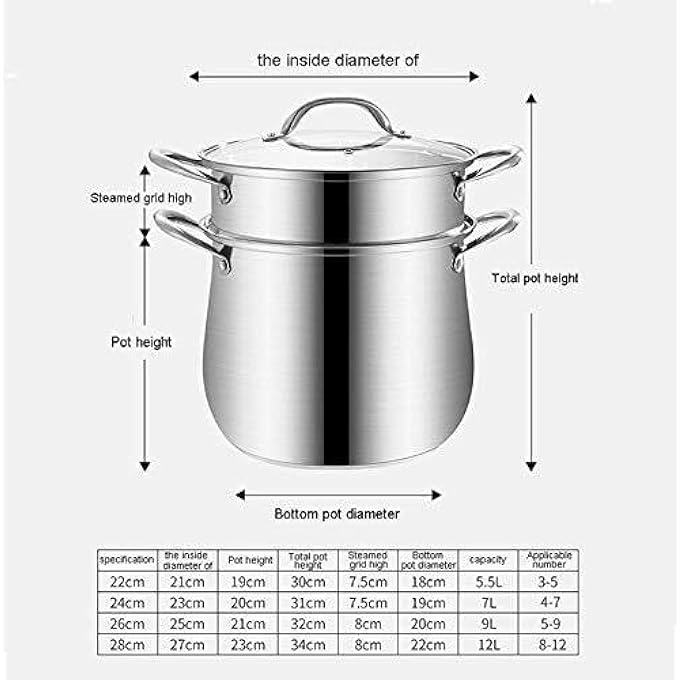 304 Stainless Steel Steamer Pot With Tempered Glass Lid Large Double Boiler For Healthy Cooking22cm One Color 22cm - Image 2