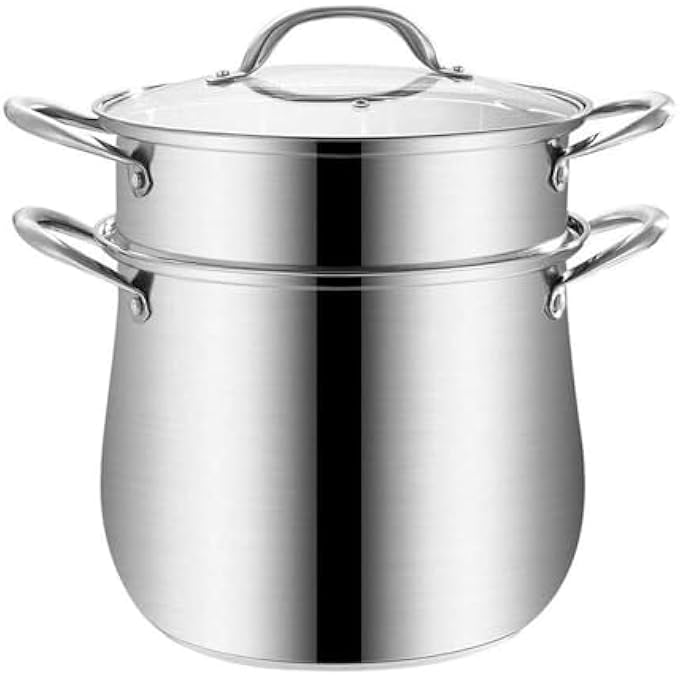 304 Stainless Steel Steamer Pot With Tempered Glass Lid Large Double Boiler For Healthy Cooking22cm One Color 22cm - Image 1
