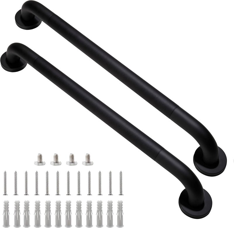 Rackickyer Shower Grab Bar, 2 Pack 24 Inch Black Bathroom Grab Bar, 1.25" Diameter 304 Stainless Steel Anti-Slip Grab Bars for Bathtubs and Showers, Handicap Shower Grab Bar for Seniors Elderly - Image 1