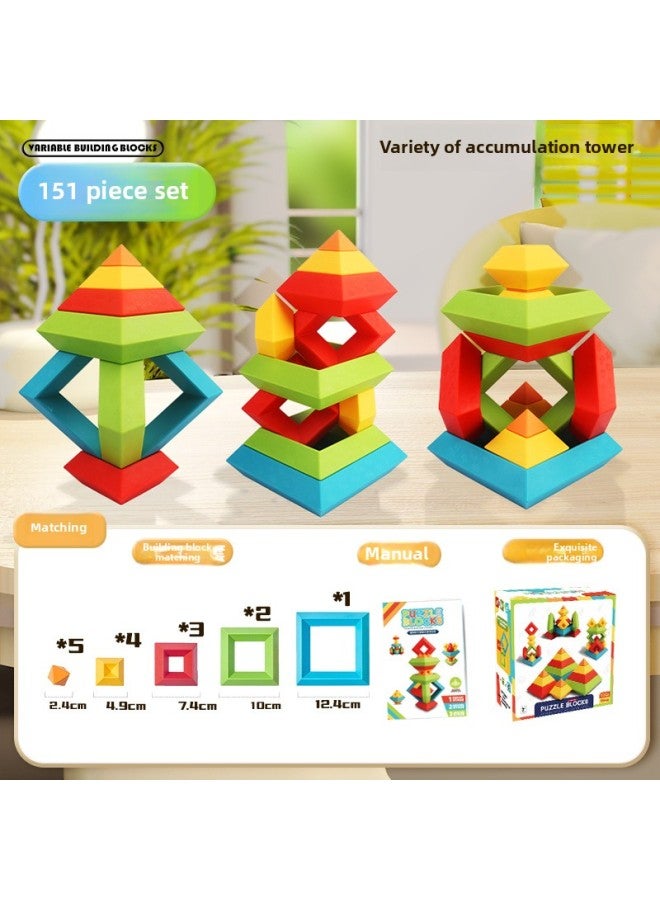 Pyramid Building Blocks Magic Tower Brain-moving Puzzle Multifunctional Particles Children Boys And Girls Assembled Toys Lubanta Cross-Border-Color:Pyramid 15-piece English Color Box - Image 1