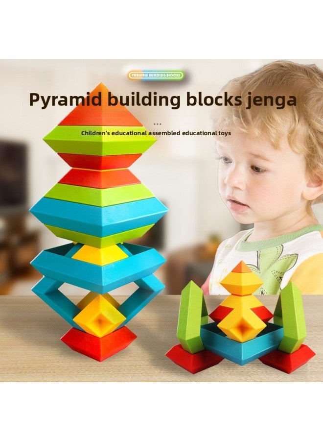 Pyramid Building Blocks Magic Tower Brain-moving Puzzle Multifunctional Particles Children Boys And Girls Assembled Toys Lubanta Cross-Border-Color:Pyramid 15-piece English Color Box - Image 3