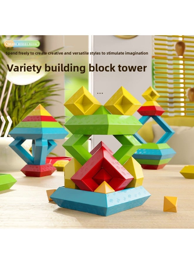 Pyramid Building Blocks Magic Tower Brain-moving Puzzle Multifunctional Particles Children Boys And Girls Assembled Toys Lubanta Cross-Border-Color:Pyramid 15-piece English Color Box - Image 2