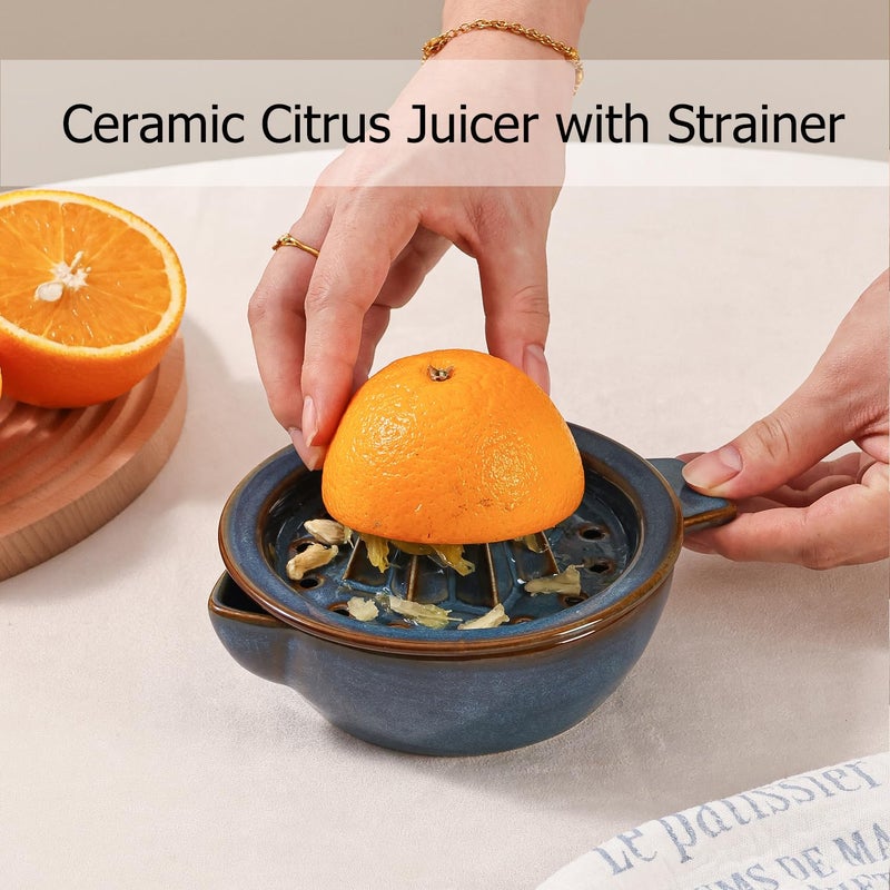 Tuioyoc Ceramic Citrus Lemon Orange Juicer Manual Squeezer, Hand Juicer Reamer Rotation Press with 6.8oz Bowl, Strainer Lid, Spout, Handle, Dishwasher Safe, Easy to Clean - Image 2