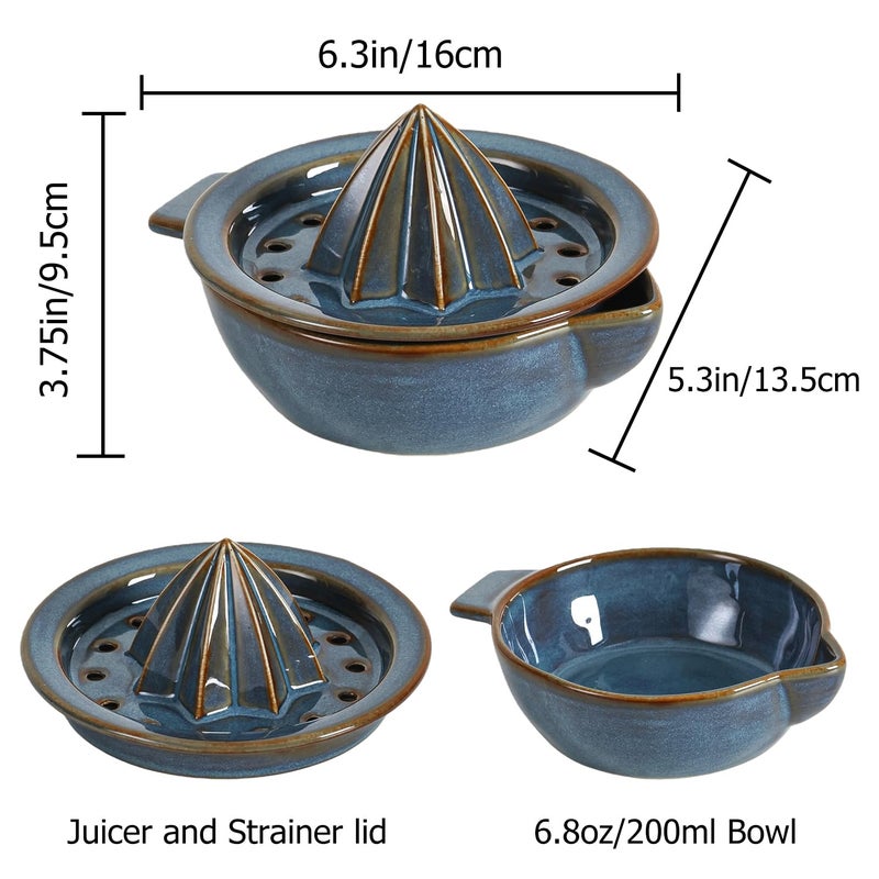 Tuioyoc Ceramic Citrus Lemon Orange Juicer Manual Squeezer, Hand Juicer Reamer Rotation Press with 6.8oz Bowl, Strainer Lid, Spout, Handle, Dishwasher Safe, Easy to Clean - Image 3