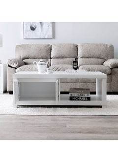 DANUBE HOME Kalmal Coffee Table Multifunctional Living Room Table Space Saving Center Table Modern Design Furniture for Home 120x60x43 cm Pearl White  - Image 1
