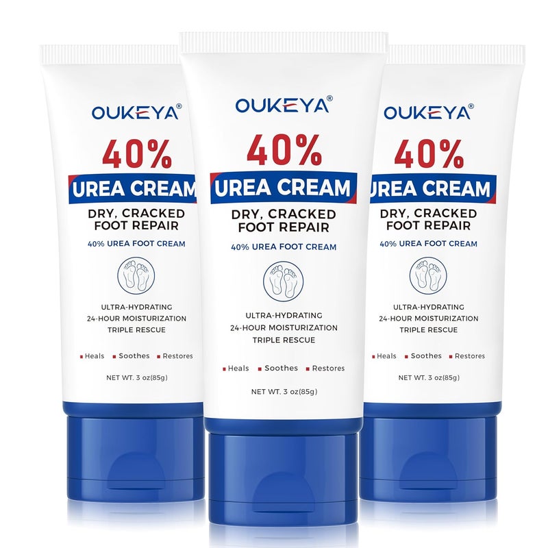 Urea Cream 40 Percent Tube 3 Oz, Urea Foot & Hand Cream for Dry Cracked, 40 per Urea Lotion for Feet Maximum Strength 3 Ounce(Pack of 3)