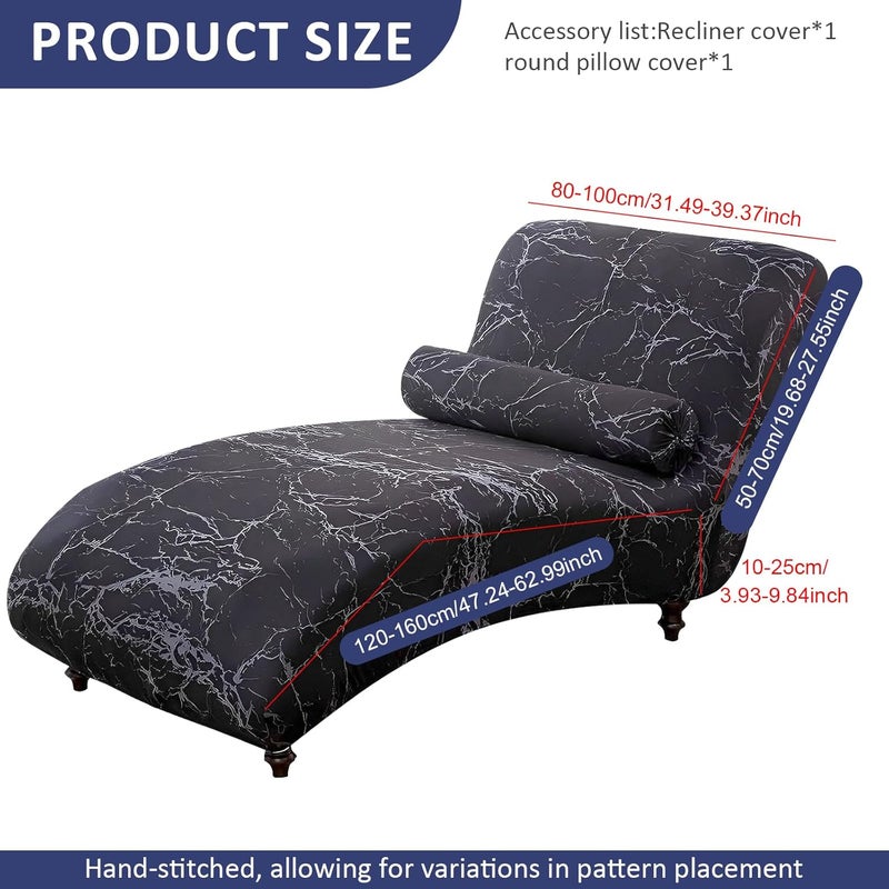 windforgecraft Chaise Lounge Cover Armless Chaise Lounge Indoor Slipcover Jacquard Curved Chaise Chair Covers Stretch Chaise Chair Covers All Inclusive Recliner Slipcovers for Living Room Bedroom(Black) - Image 2