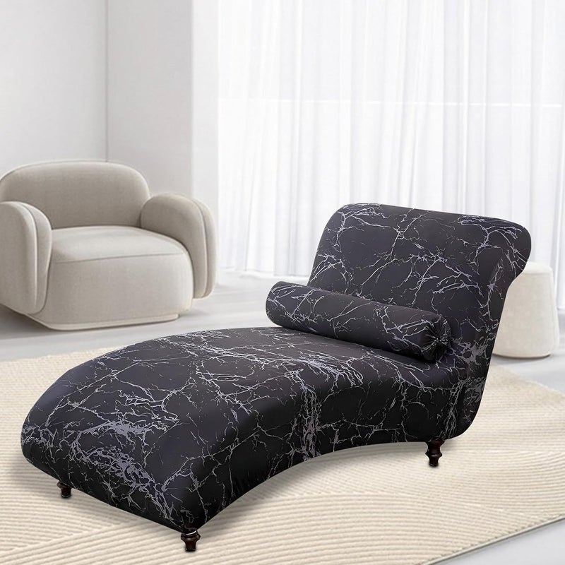 windforgecraft Chaise Lounge Cover Armless Chaise Lounge Indoor Slipcover Jacquard Curved Chaise Chair Covers Stretch Chaise Chair Covers All Inclusive Recliner Slipcovers for Living Room Bedroom(Black) - Image 4