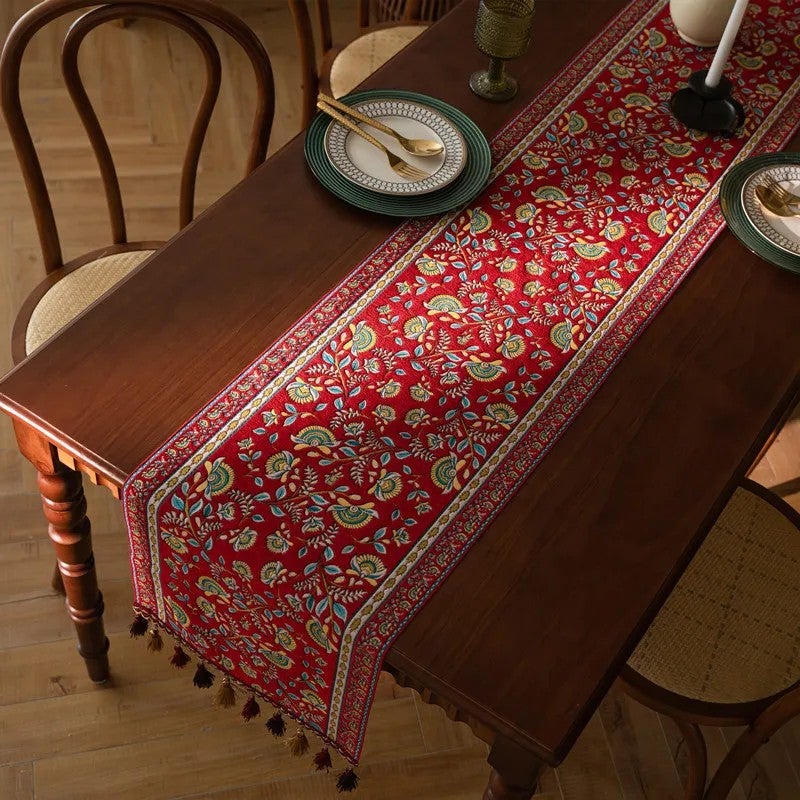 Y&D American Retro Table Flag – Dyed Jacquard Polyester Table Runner with Vine Pattern and Tassel, Decorative Bed Tail Flag for Home Use - Image 3
