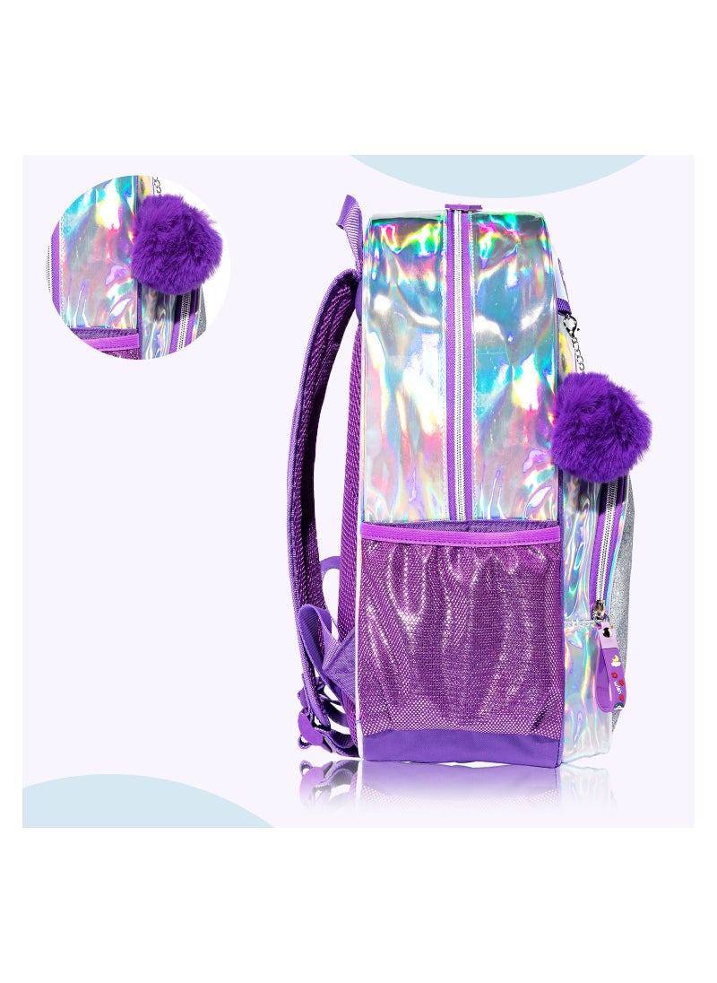 Eazy Kids 18" School Bag Lunch Bag Pencil Case Set of 3 Girl Power Purple  - Image 5