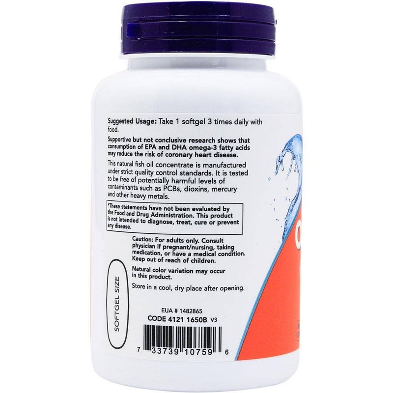 Now Molecularly Distilled 1000mg Omega 3 Supplement Softgel For Heart Heath, Pack of 100's - Image 2