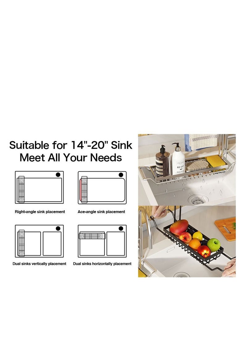 DARIYAH - 4-in-1 Dish Sponges Brush Soap Holder with Towels Drying Rack for Kitchen Expandable (16.7"-21.3") Sink Caddy Organizers J002 - Image 1