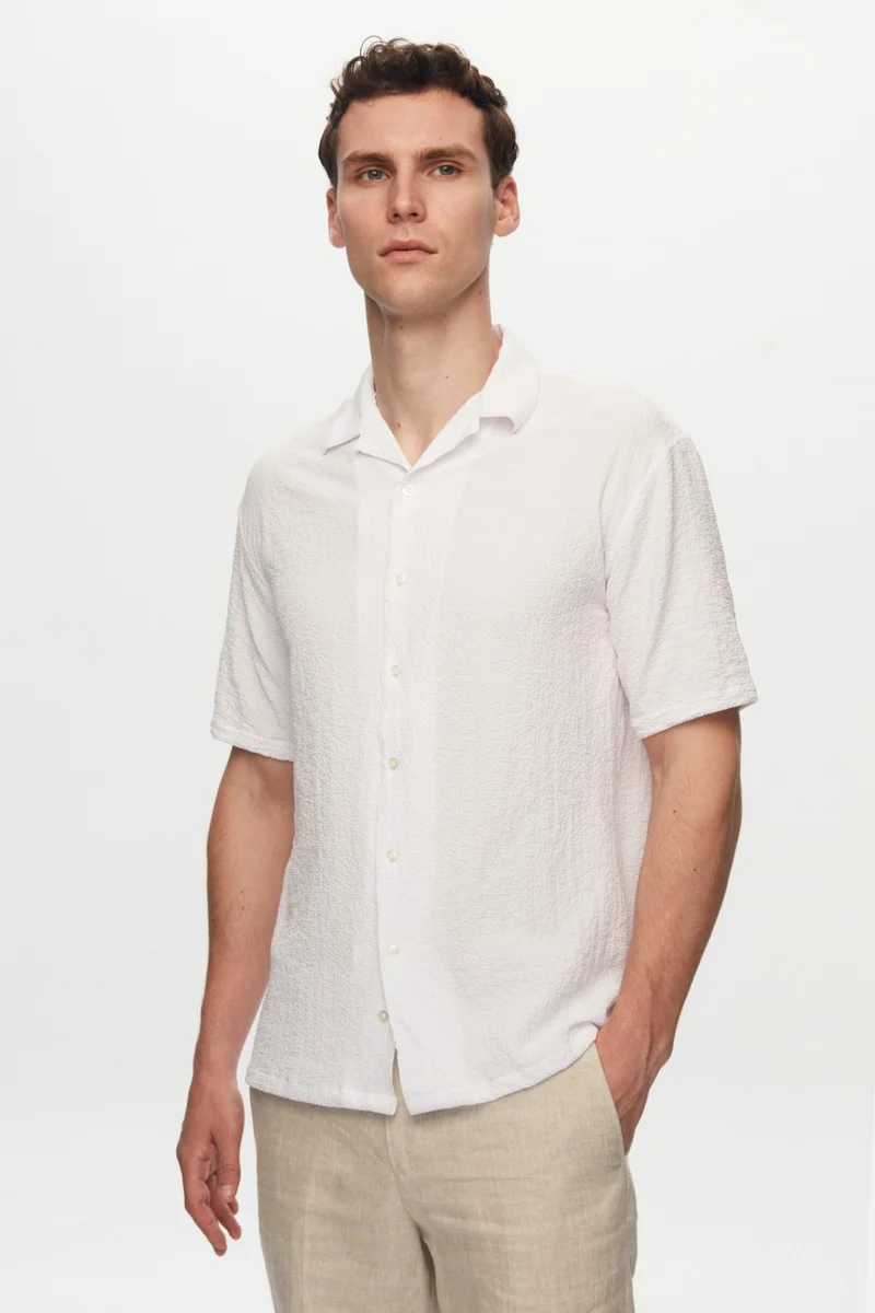 D'S DAMAT Relaxed White Seersucker Short Sleeve Wrinkle-Free Shirt 0HC02ORT01313