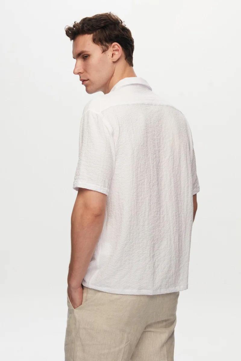 D'S DAMAT Relaxed White Seersucker Short Sleeve Wrinkle-Free Shirt 0HC02ORT01313