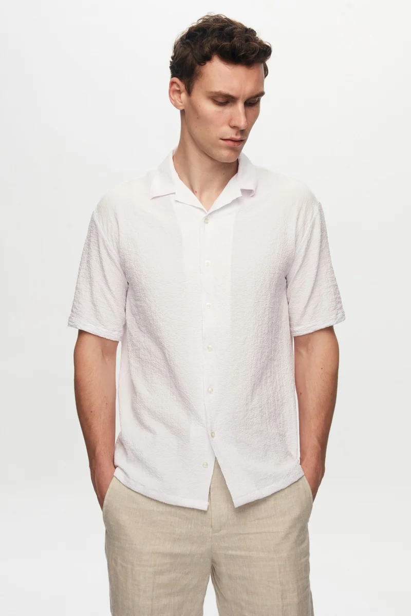 D'S DAMAT Relaxed White Seersucker Short Sleeve Wrinkle-Free Shirt 0HC02ORT01313